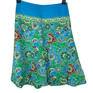 Banana Republic Skirt Womens Size 0 Silk Blue Green Paisley Lined Midi Boho READ